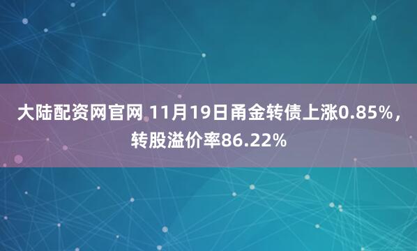 大陆配资网官网 11月19日甬金转债上涨0.85%,转股溢价率86.22%